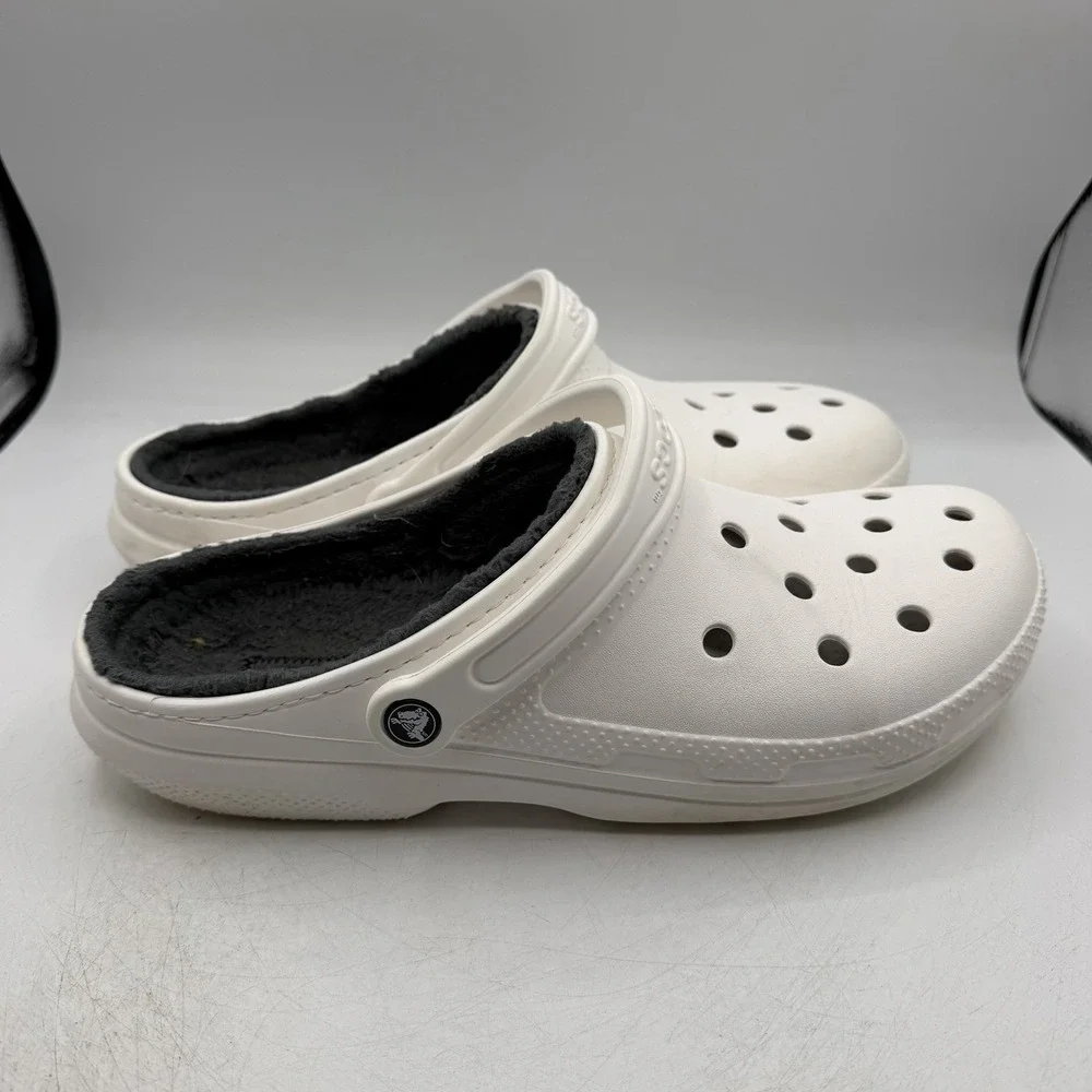 Crocs Classic Lined Clogs Mens Sz 13 White Slip On Shoes 203591